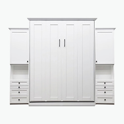 White wall bed with side cabinets